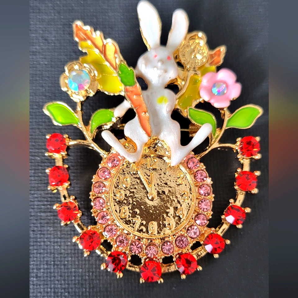Fairytale Rabbit In The Clock Brooch